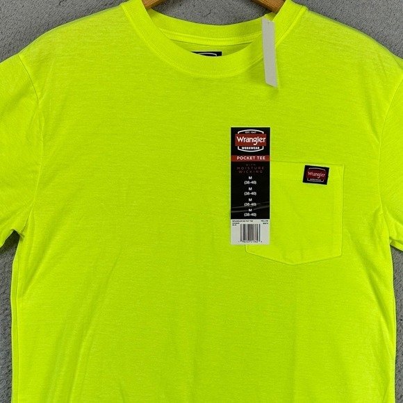 Wrangler Workwear T-Shirt Mens Medium Neon Yellow Crewneck Short‎ Sleeve Tee NEW - Picture 1 of 8